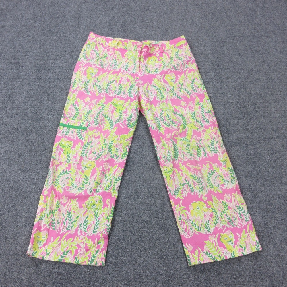 Vintage Lilly Pulitzer Pants Womens 4 Pink Animal Print Cropped Straight Stretch